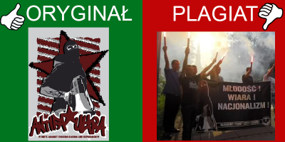 Wykorzystany przez NFC(Narodowy Front Częstochowa) wizerunek z plakatu antyfaszystowskich kibiców na swoim banerze.