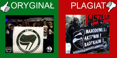 Logo Akcji Antyfaszystowskiej używane na materiałach propagandowych przez nacjonalistów.