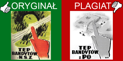 Komunistyczny plakat propagandowy z 1946 r. wymierzony w NSZ, przerobiony przez "antykomunistów".